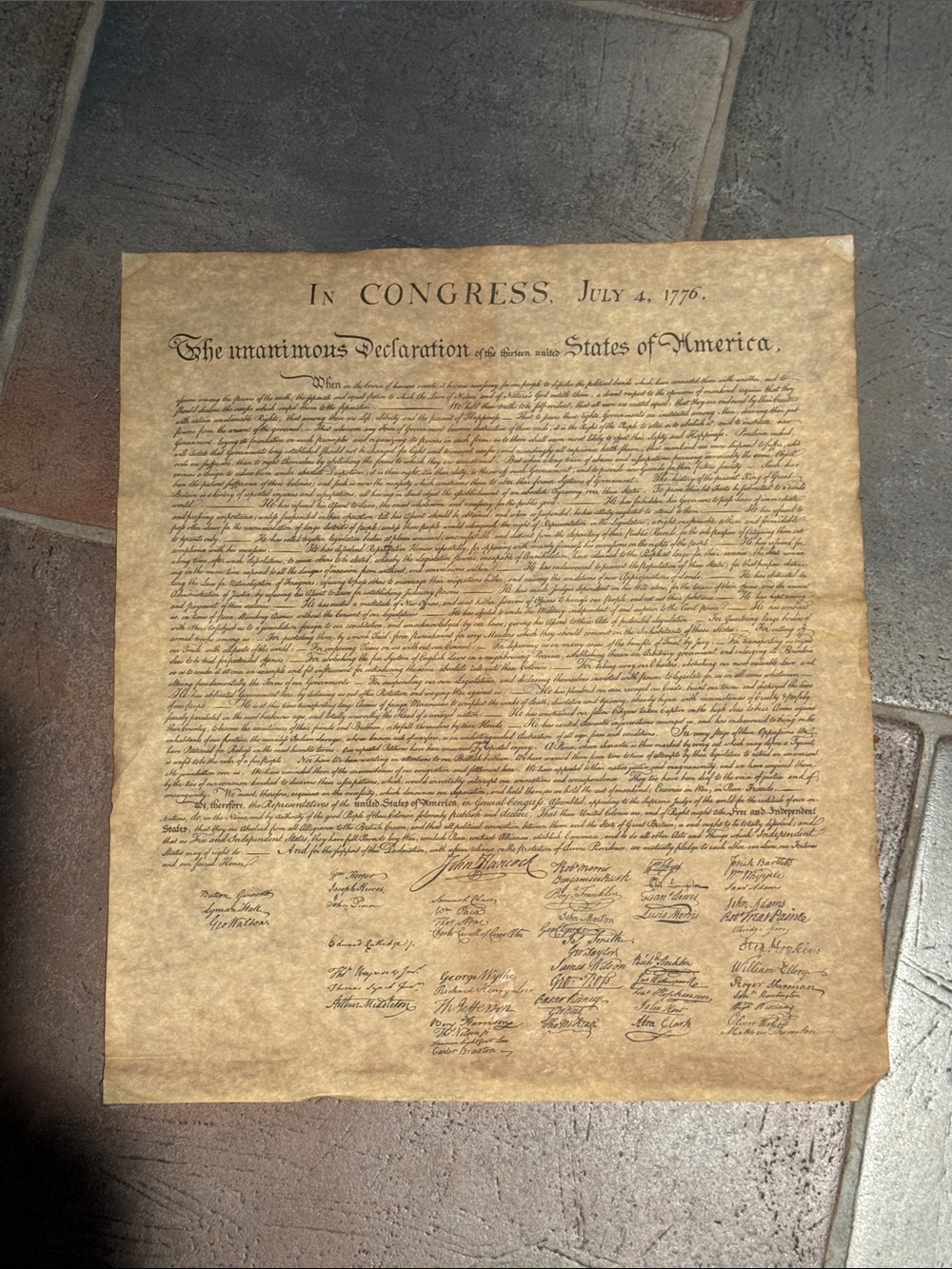 US Declaration of Independence document on historical antique parchment paper